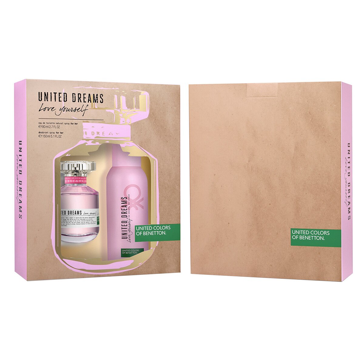SET PARA DAMA, BENETTON, LOVE YOURSELF, EDT 80ML + DESODORANTE 150ML